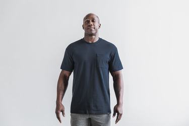 Nobull Heavyweight Pocket Men's T Shirts Navy | Australia (NM8452)